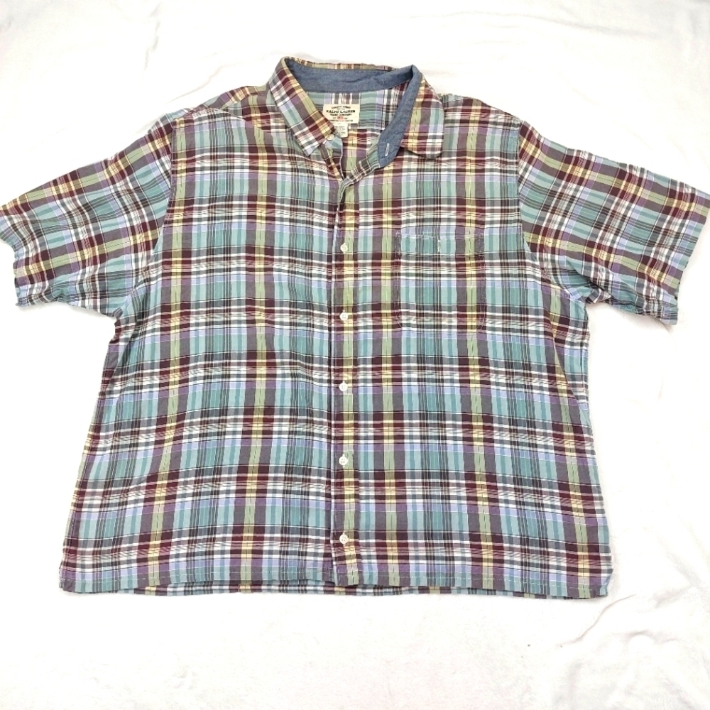 RALPH LAUREN JEANS CO MENS SHORT SLEEVE PLAID COTTON BUTTON FRONT SHIRT SIZE XXL